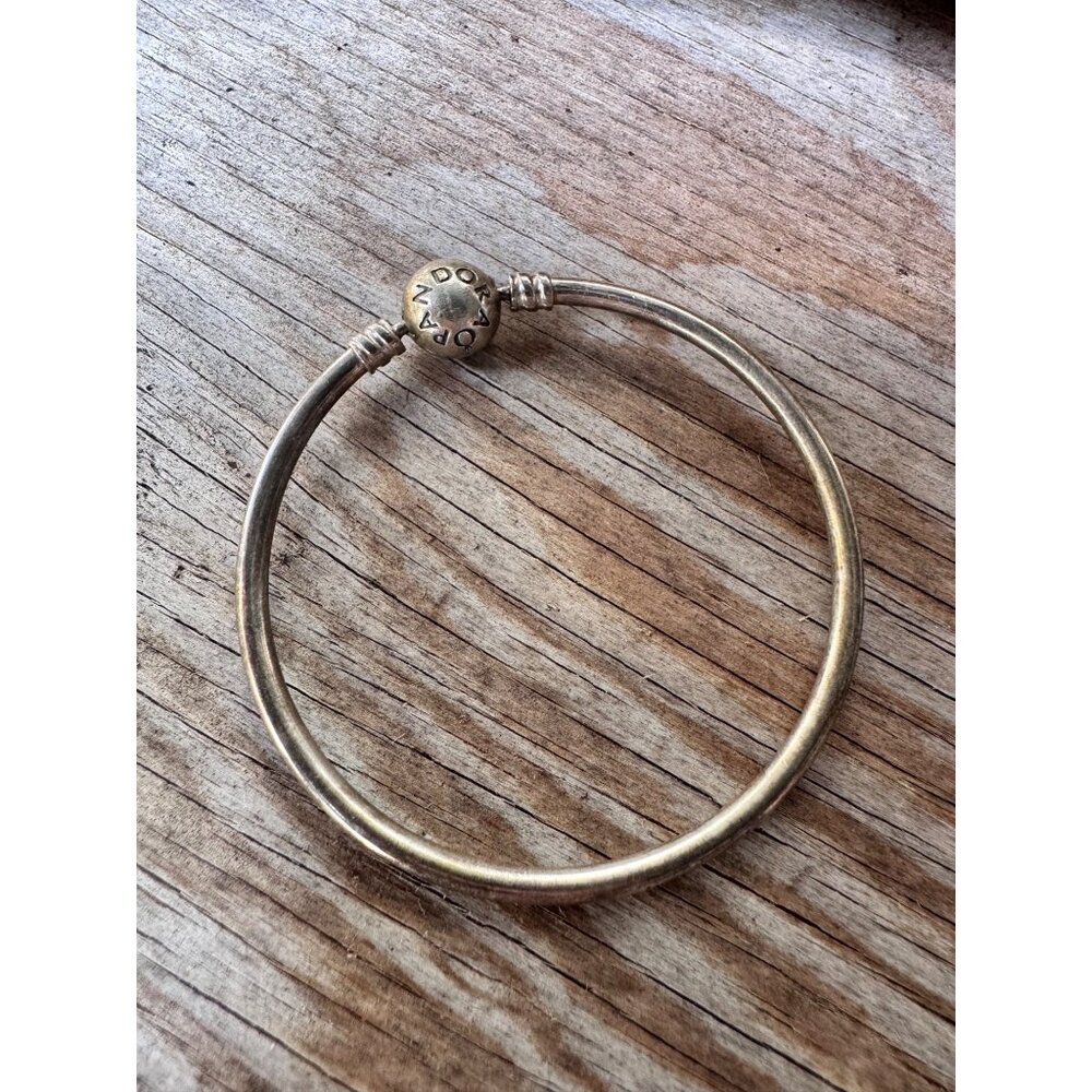 Pandora Sterling Silver Bangle Bracelet With Clasp Charm 2.14" Inner Diameter - Picture 4 of 10